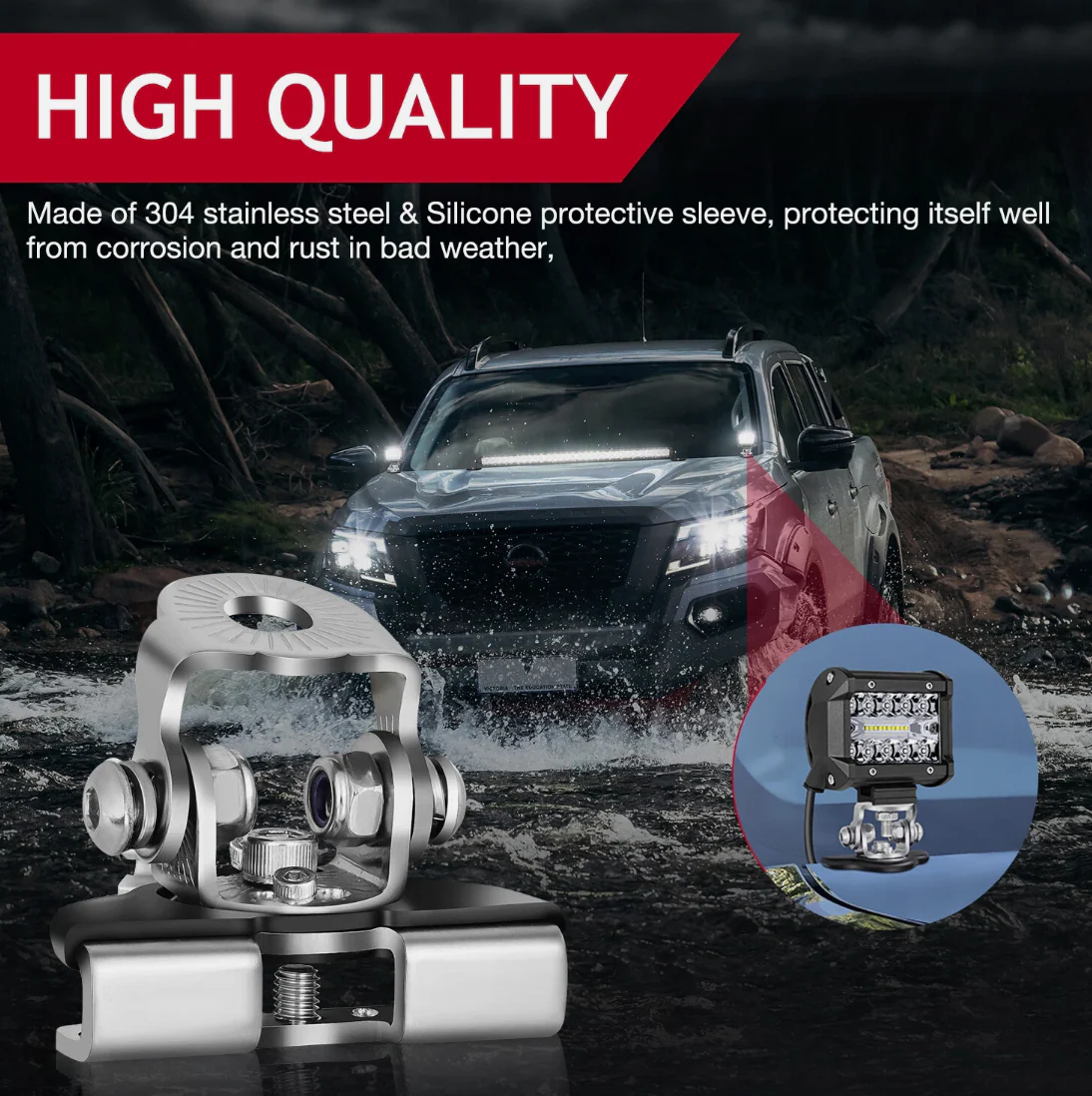 Bonnet Light Bar Mount Bracket Clamp Holder Offroad 4WD Universal - Image 7