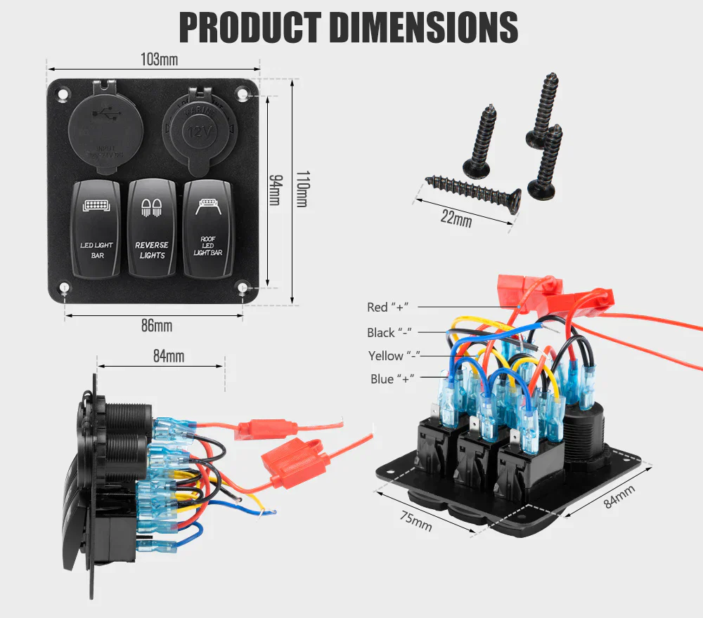 3 Gang Rocker Switch Panel ON-OFF Toggle Voltmeter 12V 24V - Image 9