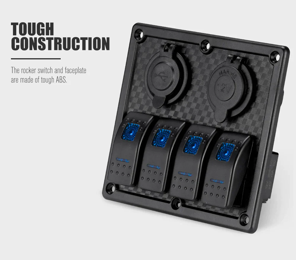 4 Gang Rocker Switch Panel ON-OFF Toggle Blue LED Dual USB 12V (Online Only) - Image 3