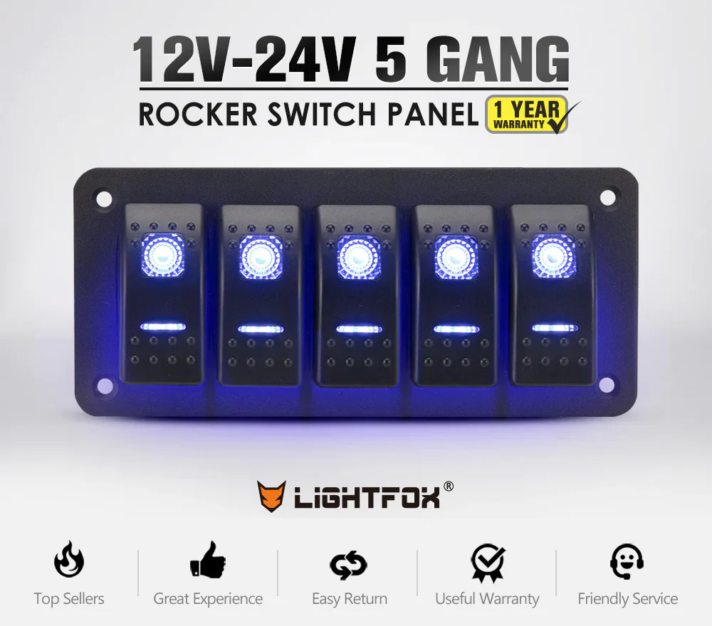 5 Gang Rocker Switch Panel 12V 24V (Online Only) - Image 2