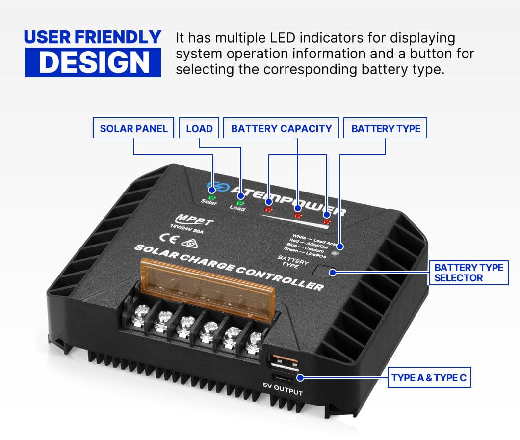 ATEM POWER 20A MPPT Solar Charge Controller Regulator 12V/24V Lithium Compatible - Image 8