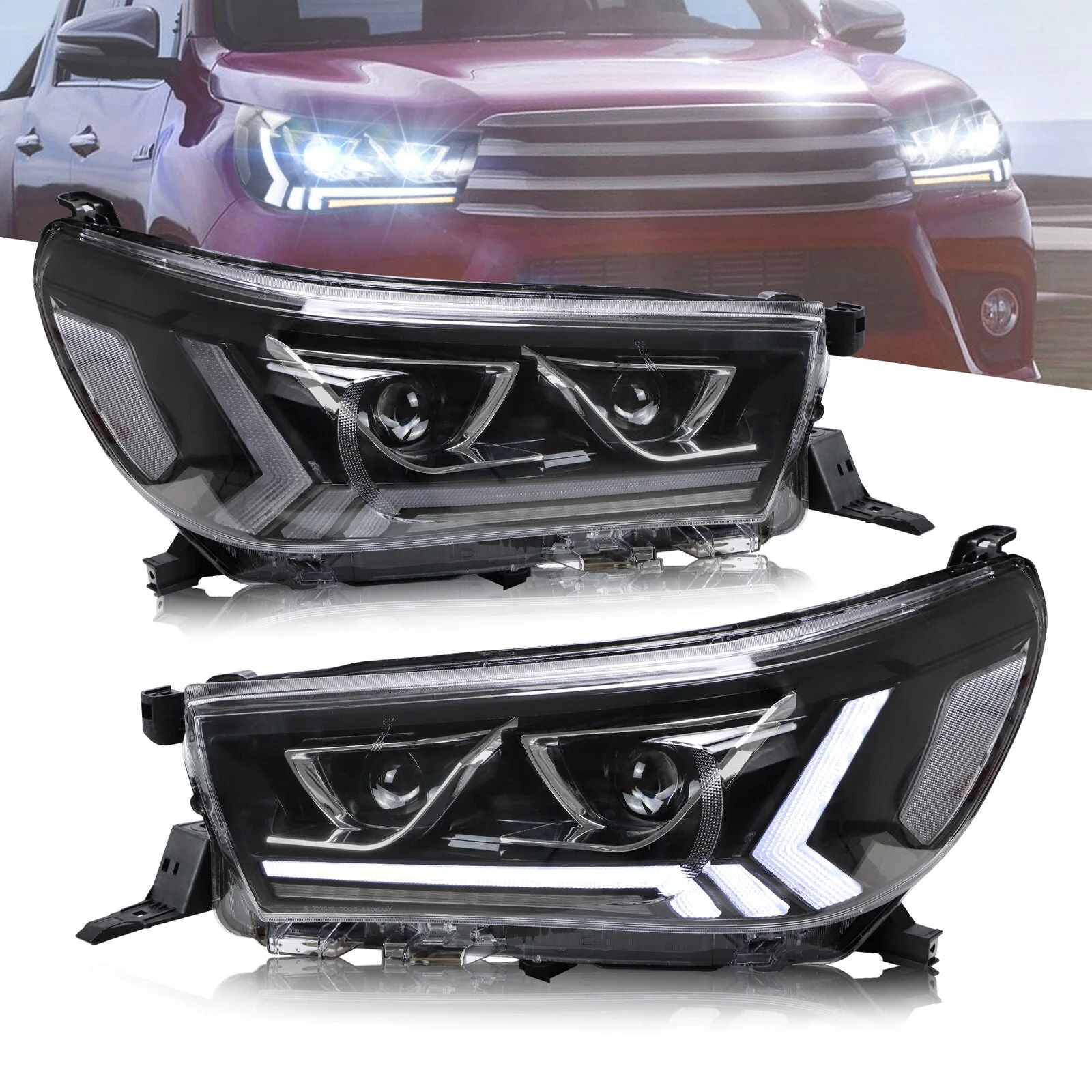 Headlights + Smoke Tail Lights Set Kits Suitable For Toyota Hilux Vigo 2015-2020 - Image 5