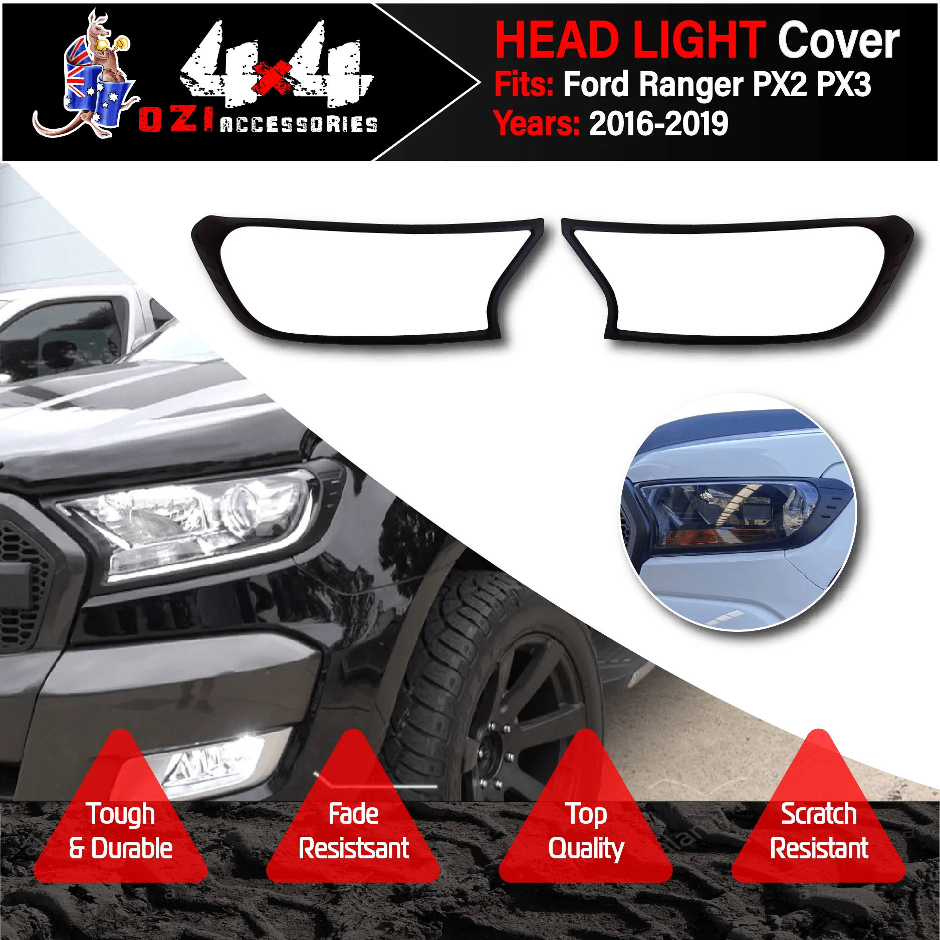 Head Light + Tail Light Trim Cover Suits Ford Ranger PX2,3 2015+ - Image 4
