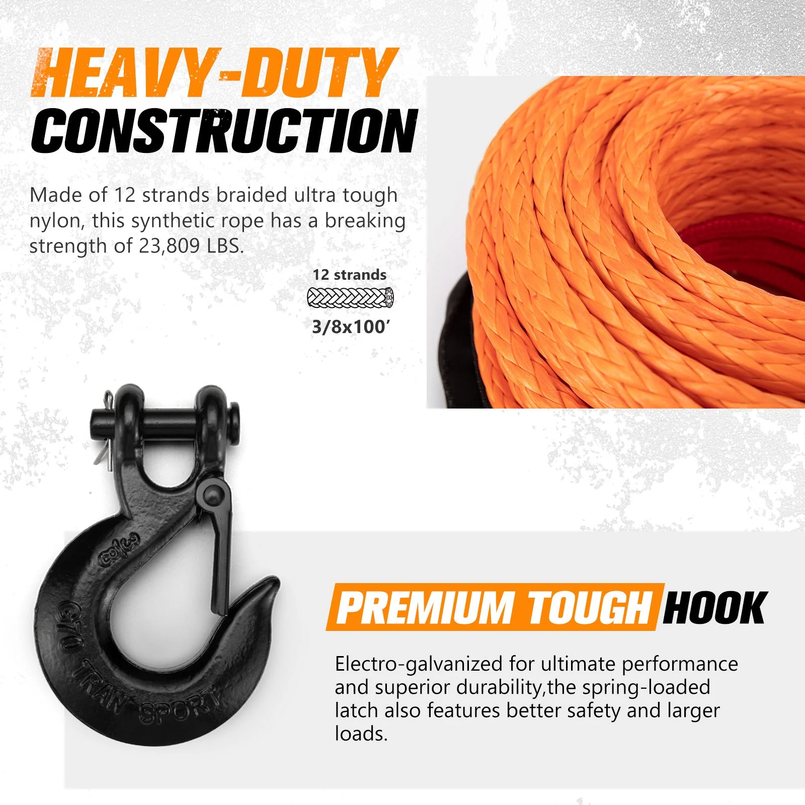 30m Orange Synthetic Winch Rope with Hook and Fairlead - Image 8