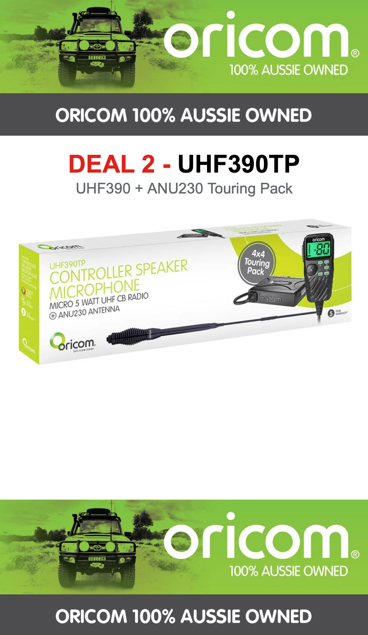UHF390 5 Watt CB Radio with Controller Speaker Microphone + ANU230 6.5dBi UHF CB Antenna - Image 2