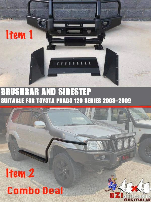 Commercial Bullbar + Side Steps Combo Suitable For Toyota Prado 120 Series
