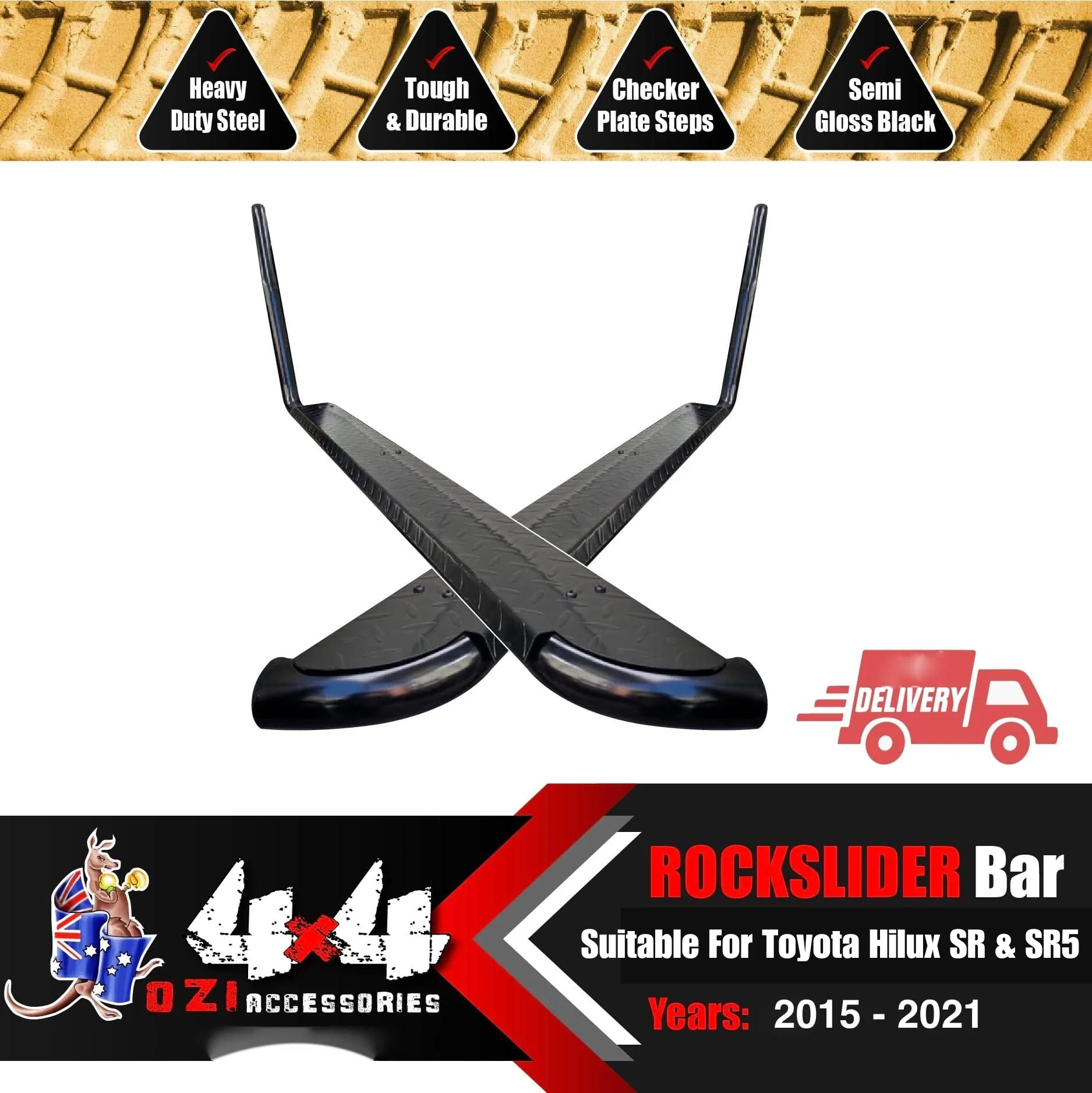 Side Steps & Brush bars Suitable for Toyota Hilux 2015-2021 Single Cab (Fixed Mounts) - Image 4