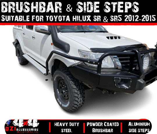 Side Steps & Brush Bars Suitable For Toyota Hilux SR & SR5 2012-2015 (Aluminium Floor) - Image 2
