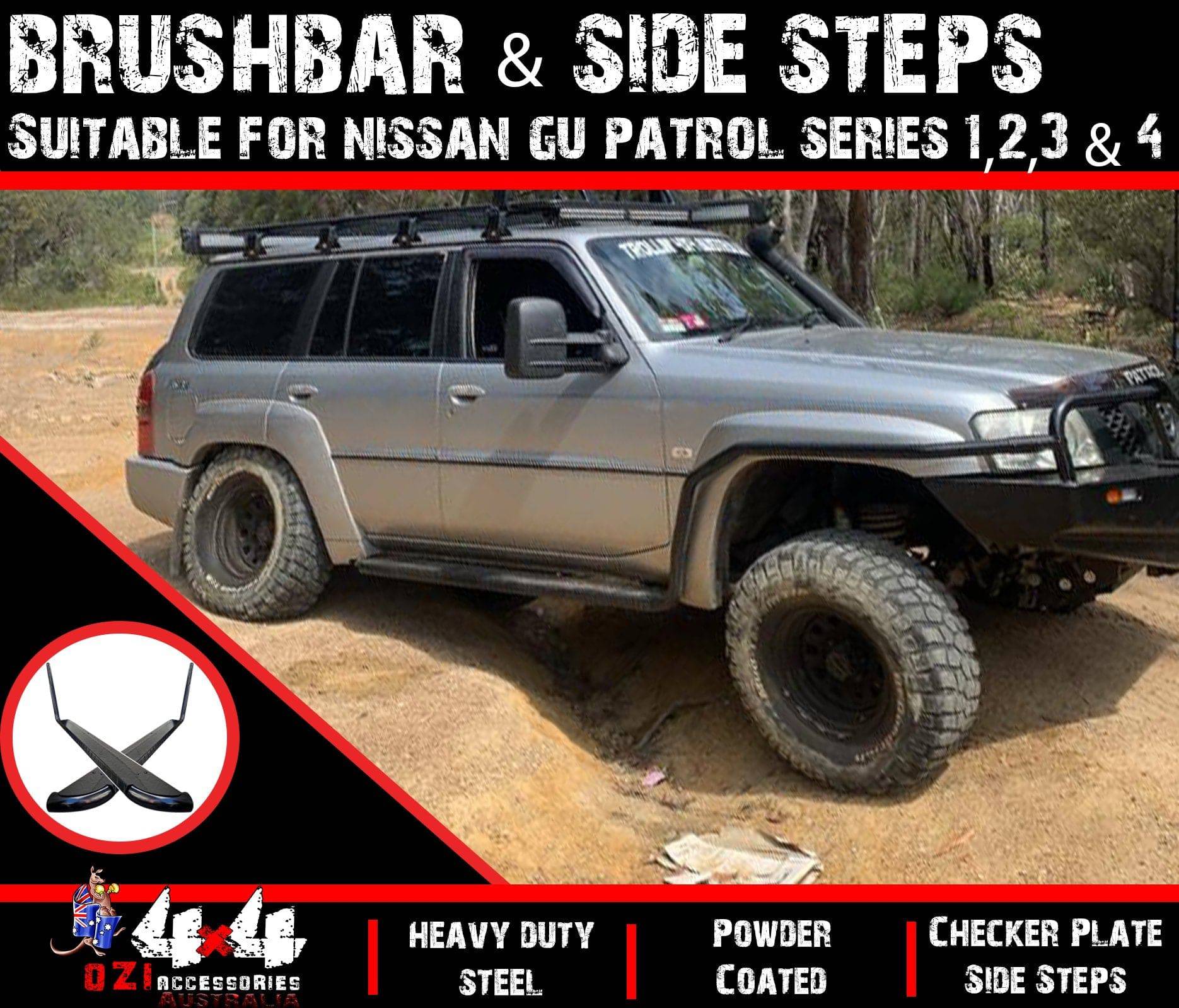Adjustable Side Step + Brush-bars Suits to Nissan Patrol Gu Series 4,5  2005 - 2015
