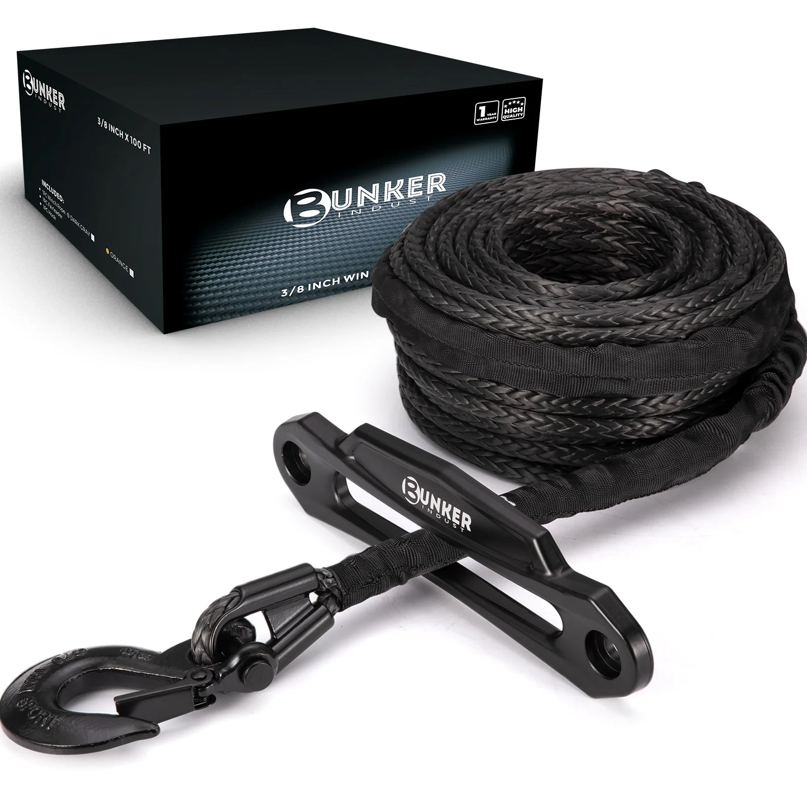 30m Black Synthetic Winch Rope with Hook and Fairlead - Image 4