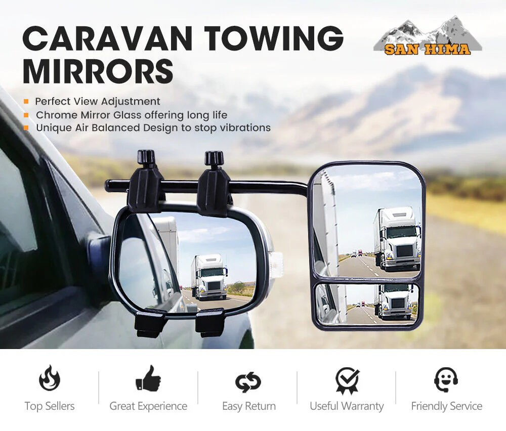 Towing Mirrors Pair Clip on Multi Fit Clamp On Towing Caravan 4X4 Trailer - Image 2