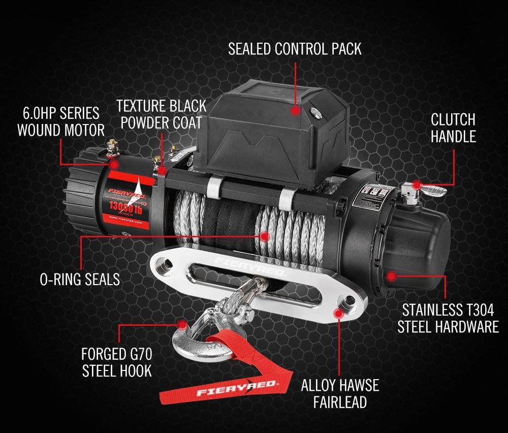 Winch 13,000 LBS Synthetic Rope Fiery Red - Image 11