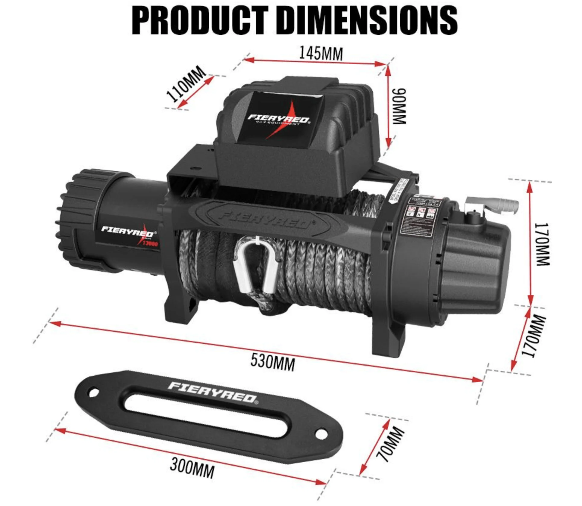 Winch 13,000 LBS Synthetic Rope Fiery Red - Image 6